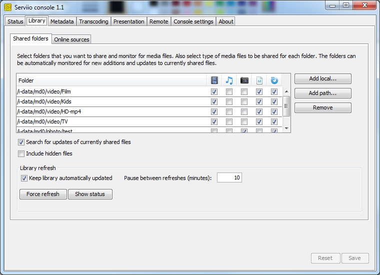 Folder settings for Zyxel NSA325